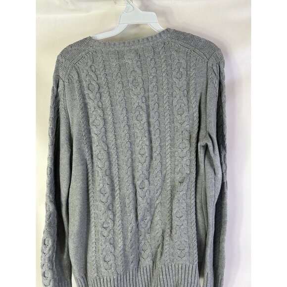 Vintage 90s L.L. Bean Cotton Cable Knit Fisherman Sweater Gray - Picture 8 of 8